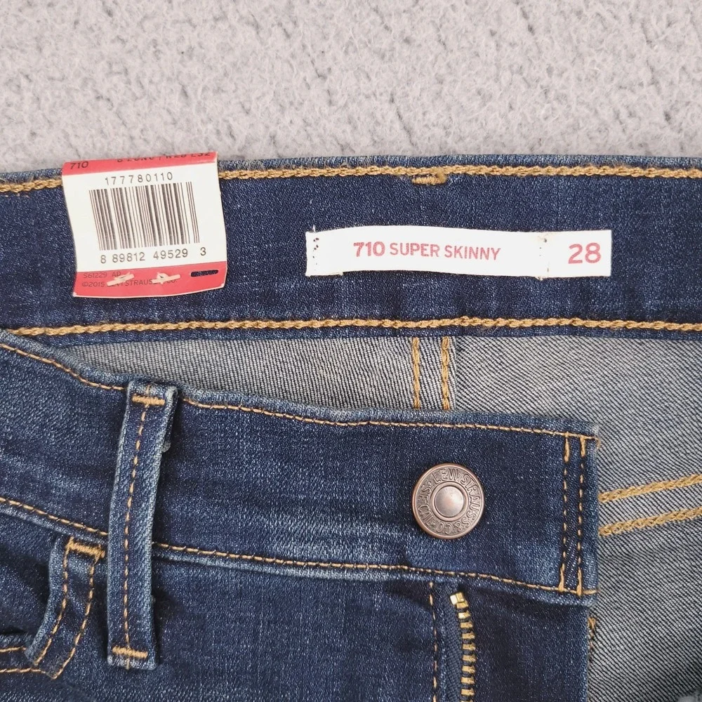 LEVIS 710 Jeans Size 28L 6 Long Super Skinny Mid Rise Dark Wash Denim NEW